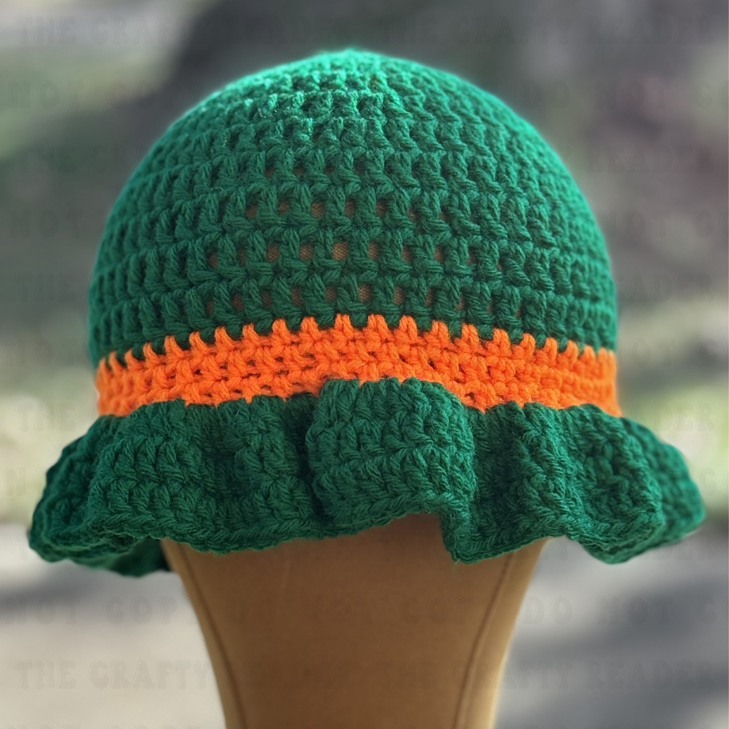 Handmade Crochet Ruffle Hat - Green & Orange