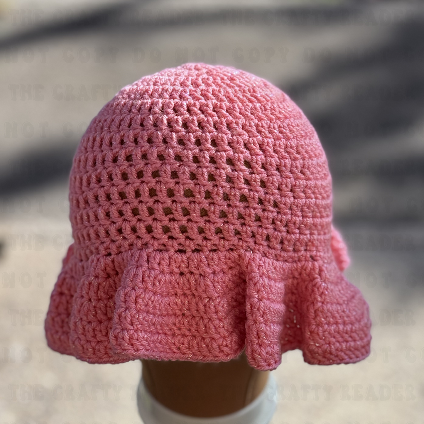 Handmade Crochet Ruffle Hat - Pink Shimmer