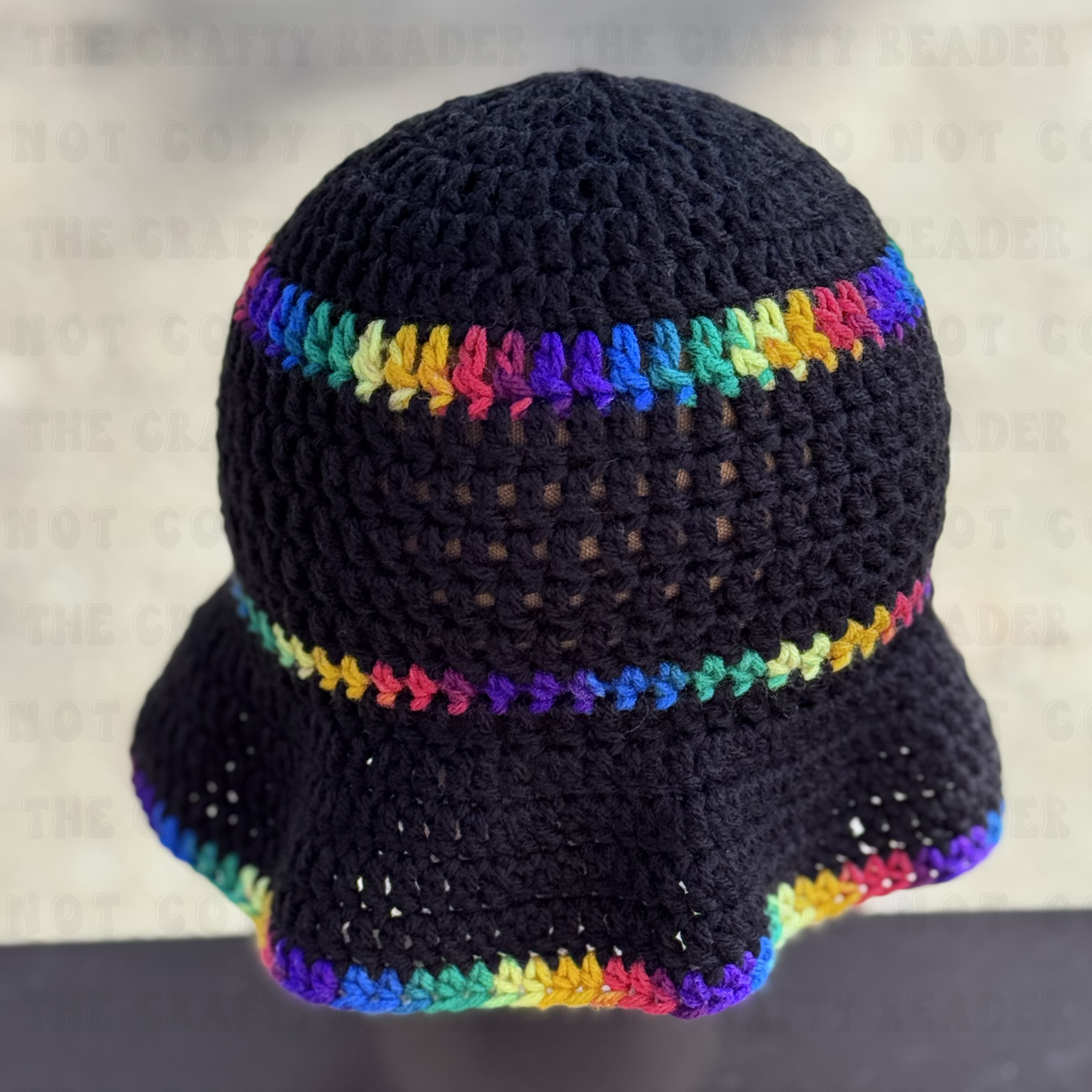 Handmade Crochet Ruffle Hat - Black & Rainbow