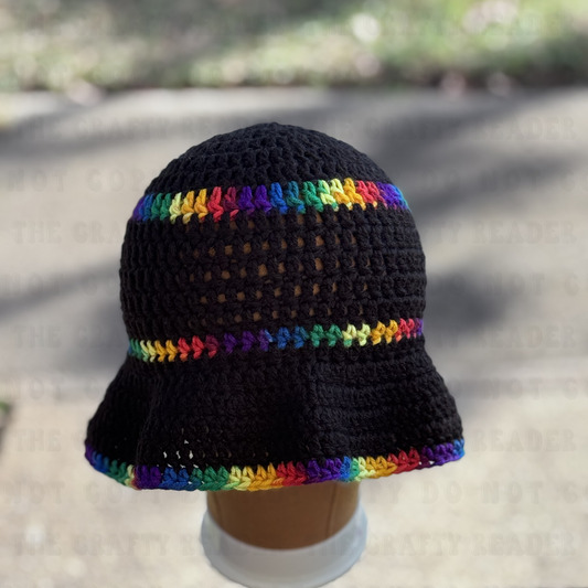 Handmade Crochet Ruffle Hat - Black & Rainbow