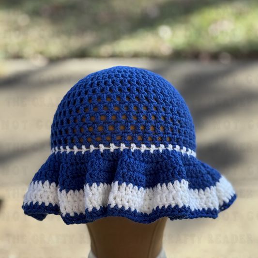 Handmade Crochet Ruffle Hat - Blue & White