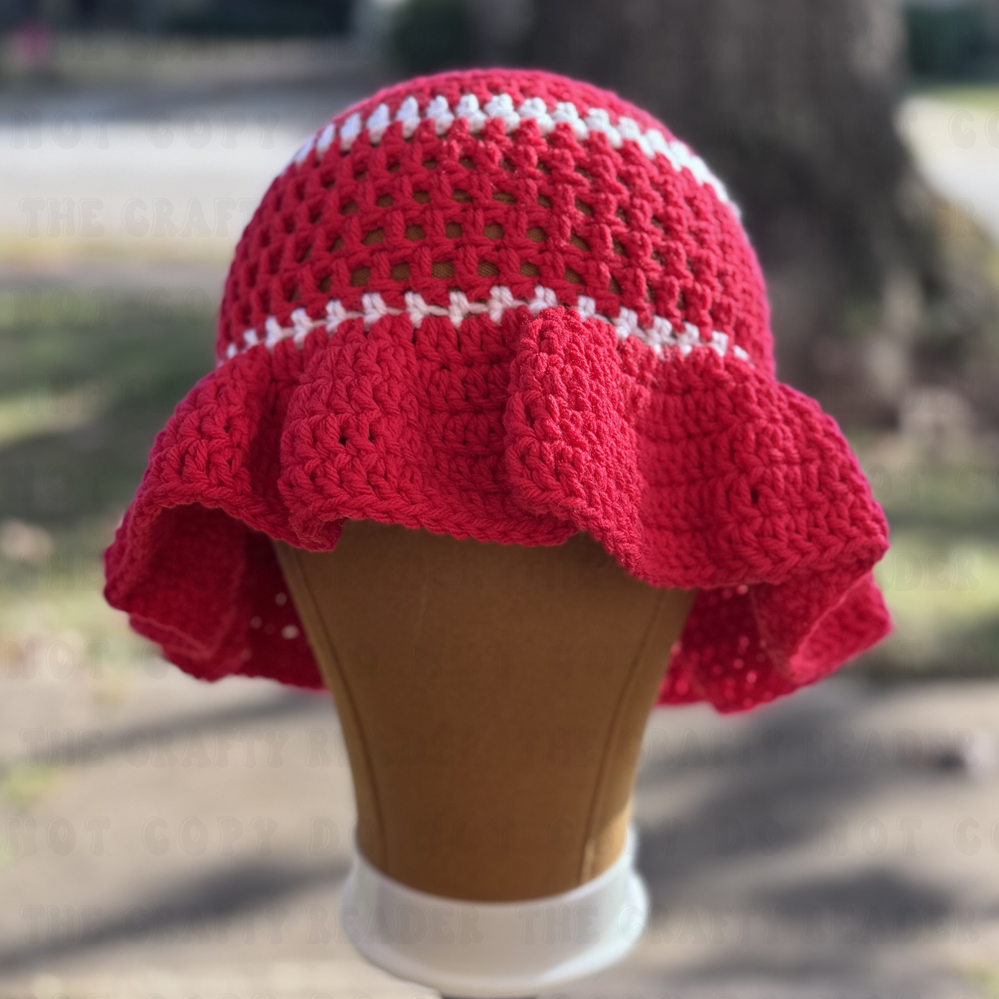 Handmade Crochet Ruffle Hat - Red & White