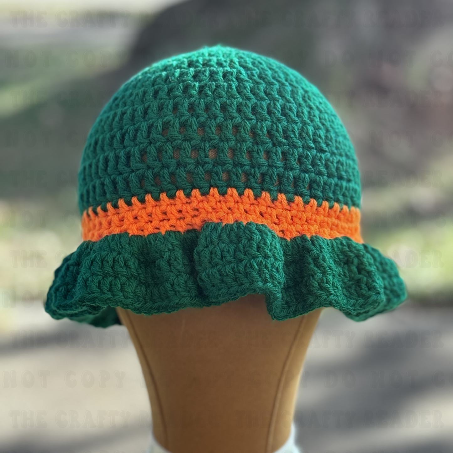 Handmade Crochet Ruffle Hat - Green & Orange