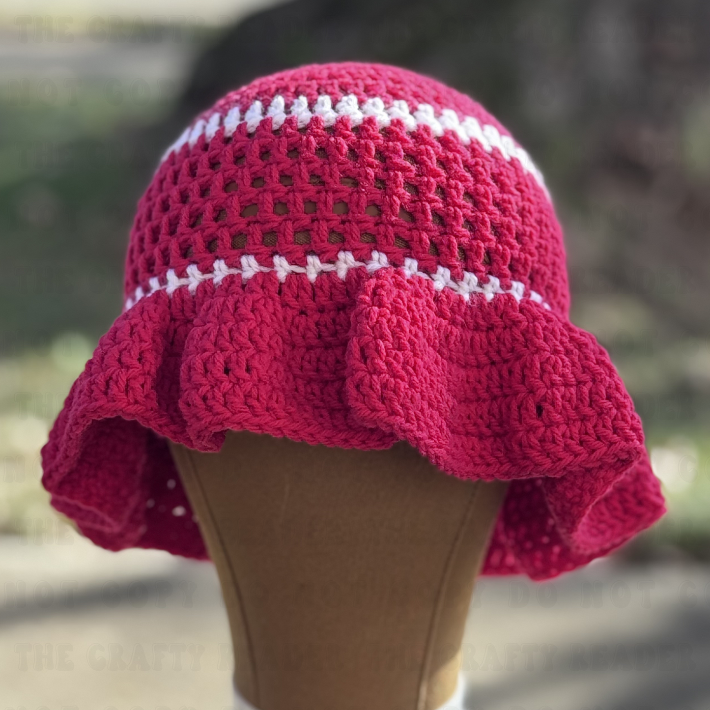 Handmade Crochet Ruffle Hat - Red & White